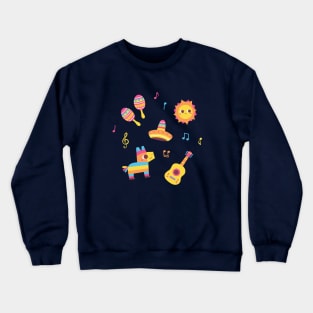 Cute Fiesta Maracas, Sun, Sombrero, Pinata, Guitar Set Crewneck Sweatshirt